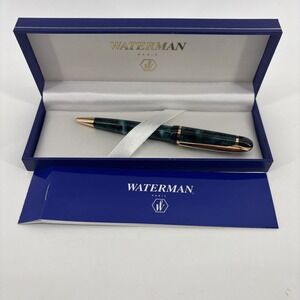 Waterman Phileas Ballpoint Pen Marble Green Gold Trim‎ Blue Ink Vintage 90s
